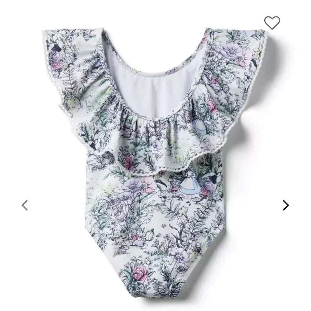 Janie + Jack Disney Alice in Wonderland Floral Ruffle Swimsuit Size 6